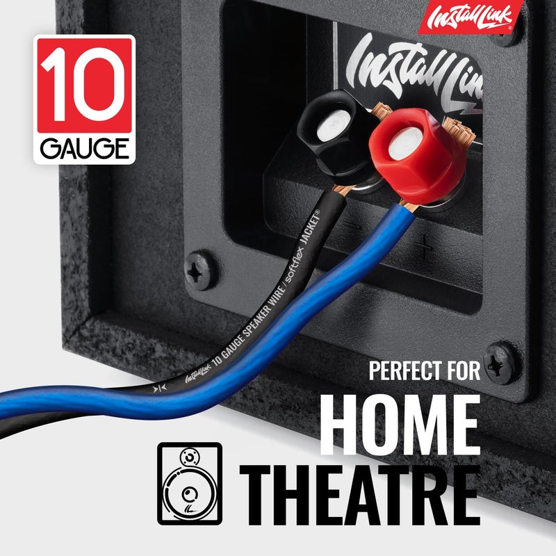Install Link 10 AWG Gauge Speaker Wire Cable (50 Feet) Stereo, Car or Home Theater, CCA - Image 2
